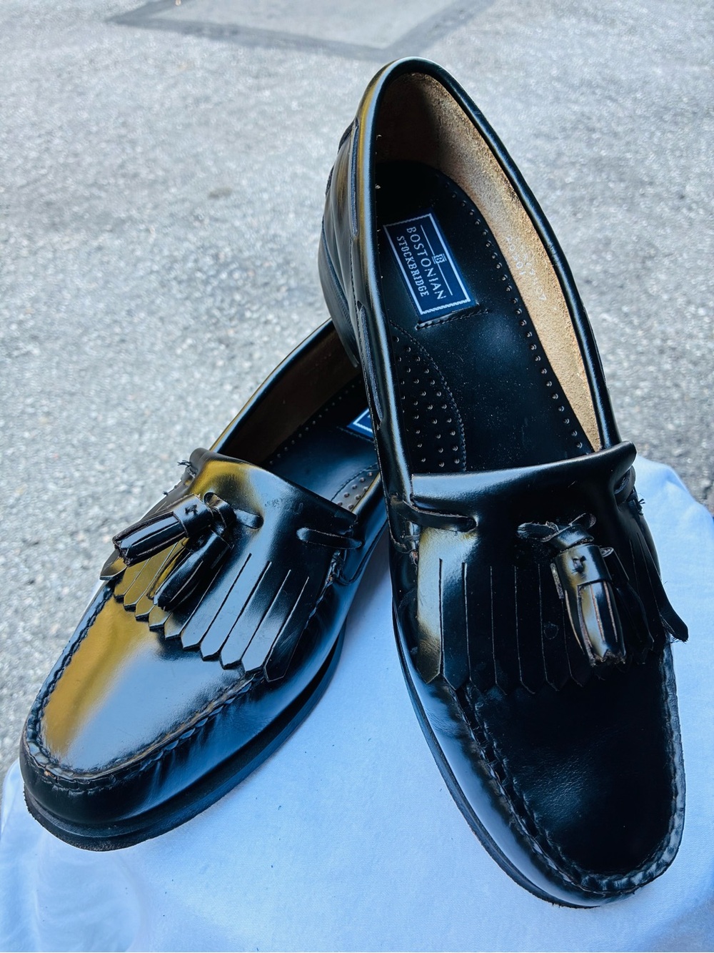 Bostonian Black Stockbridge Kiltie Leather Tassel Loafers, Size 10